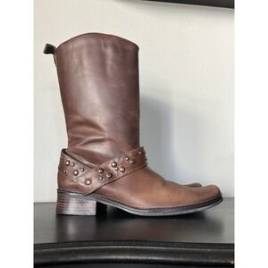 Western Harness Leather Boots 7.5 Cowgirl | Brown Zipper | Made In Brazil | Boho